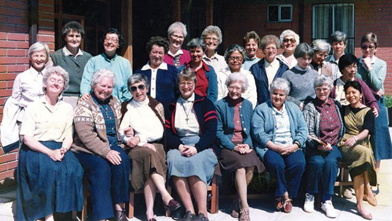 The Chile regional group of the Maryknoll Sisters is pictured at a gathering in October of 1988, while the dictatorship still held power. Sister Donovan is shown in the back row at far right.