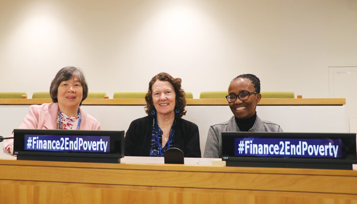 Sister Lacson, Lisa Sullivan and Maryknoll Sister Susan Nchubiri (left to right), of the Maryknoll Office for Global Concerns, attend a session at the U.N. 