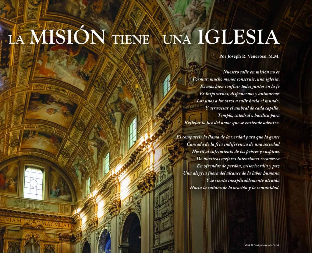 A stunning, painted ceiling and intricate walls of a cathedral sun-lit creates a solemn and wondrous scene