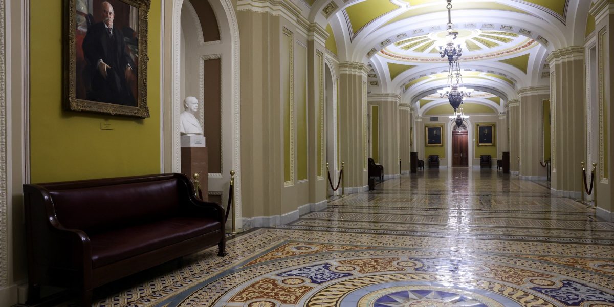 A hallway outside the U.S. Senate chamber sits empty at the U.S. Capitol in the hours before a partial government shutdown in Washington, Sept. 30, 2025. (OSV News photo/Jonathan Ernst, Reuters)