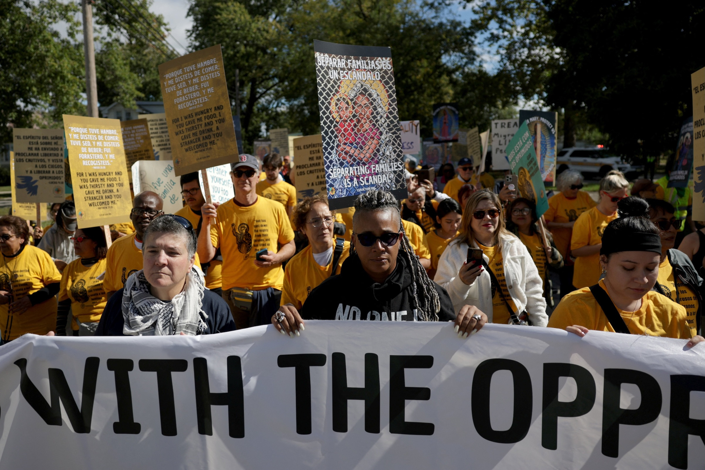 Members of a Catholic group take part in a Eucharistic procession near the U.S. Immigration and Customs Enforcement (ICE) Broadview facility in Chicago Oct. 11, 2025. The group had hoped to share holy Communion with detainees at the facility. (OSV News/Jeenah Moon, Reuters)