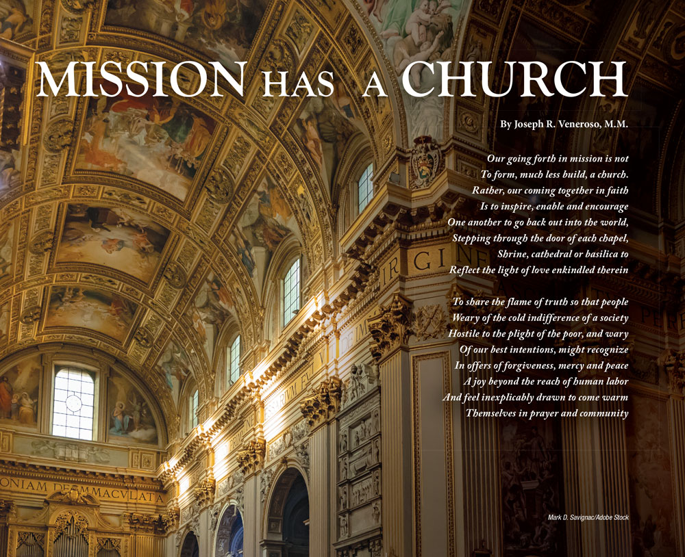 Mission has a Church heading with background image of cathedral interior