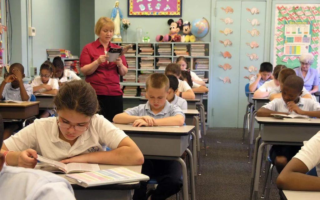 Students studying in a classroom