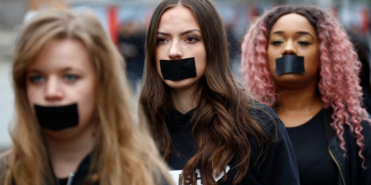 Activists take part in a “Walk for Freedom” to protest human trafficking, in Berlin in this Oct. 20, 2018, file photo. (CNS photo/Fabrizio Bensch, Reuters)