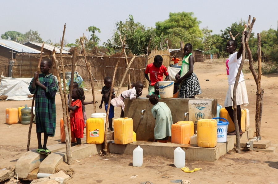 Sudanese refugees collect water from a borehole at the Gorom Refugee Camp near Juba, in South Sudan, Jan. 26, 2024. The camp is hosting Sudanese refugees who fled recent fighting in their own country. (OSV News/Samir Bol, Reuters)