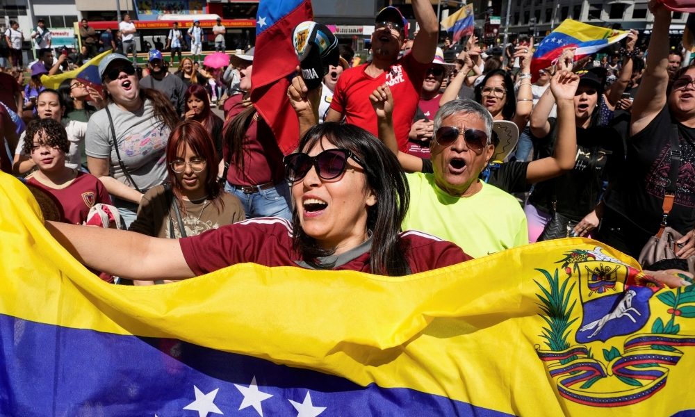People gather at the Obelisk to celebrate in Buenos Aires, Argentina, Jan. 3, 2026, following a U.S. strike on Venezuela where President Nicolas Maduro and his wife, Cilia Flores, were captured. (OSV News/Mariana Nedelcu, Reuters)