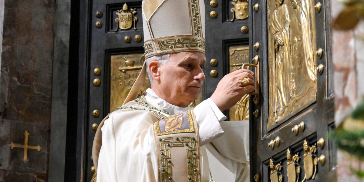 Pope Leo XIV closes the Holy Door at St. Peter’s Basilica Jan. 6, 2026, at the Vatican, marking the official end of the Jubilee Year. (CNS/Vatican Media)