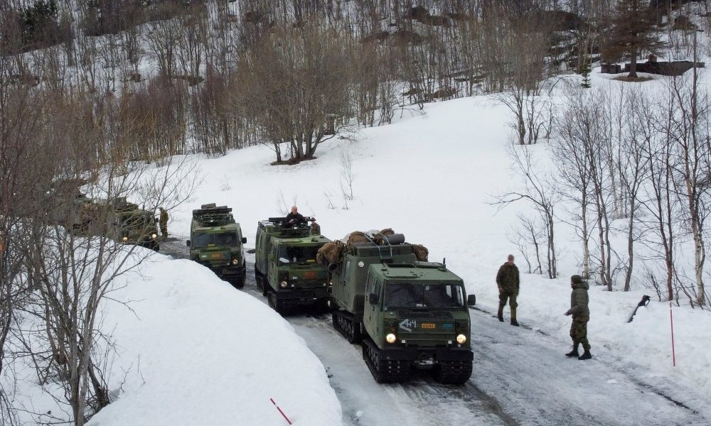 U.S. Marines participate in a military exercise called “Cold Response 2022,” gathering around 30,000 troops from NATO member countries plus Finland and Sweden, near Bjerkvik in the Arctic Circle, Norway, March 24, 2022, amid Russia’s invasion of Ukraine. (OSV News/Bart Biesemans, Reuters)