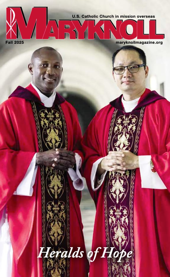 The Fall 2025 Cover of Maryknoll Magazine with a picture of two Maryknoll priests.