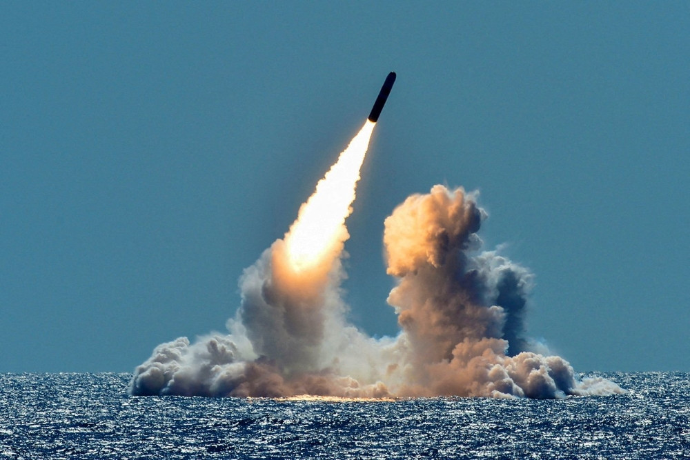 An unarmed Trident II D5 missile is test-launched from the Ohio-class U.S. Navy ballistic missile submarine USS Nebraska off the coast of California March 26, 2018. As global tensions accelerate, Archbishop Paul S. Coakley, president of the U.S. Conference of Catholic Bishops, called the expiration of the New START nuclear arms treaty “simply unacceptable,” and urges nations to hold to the terms of the lapsing agreement. (OSV News/U.S. Navy/Mass Communication Specialist 1st Class Ronald Gutridge handout via Reuters)