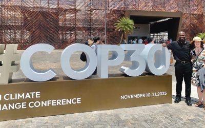 Maryknoll Father Patrick Okok and Maryknoll Office for Global Concerns staff member Lisa Sullivan attended the United Nations Climate Change Conference, known as COP30, in Belém, Brazil, the gateway to the Amazon River, last November. (Courtesy of Lisa Sullivan/Brazil)