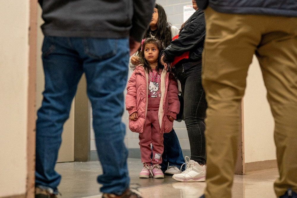 The family of a detained migrant speaks to immigration officers in an attempt to gain information at a U.S. immigration court in the Manhattan borough of New York City Jan. 16, 2026. (OSV News/David ‘Dee’ Delgado, Reuters)