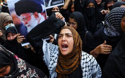 Shi’ite Muslims protest and chant anti-U.S. and anti-Israel slogans at Jantar Mantar, an observatory in New Delhi, India, after Iran’s Supreme Leader Ayatollah Ali Khamenei was killed in Israeli and U.S. strikes Feb. 28, 2026. (OSV News/Anushree Fadnavis, Reuters)
