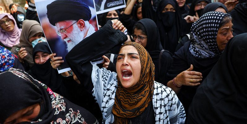 Shi’ite Muslims protest and chant anti-U.S. and anti-Israel slogans at Jantar Mantar, an observatory in New Delhi, India, after Iran’s Supreme Leader Ayatollah Ali Khamenei was killed in Israeli and U.S. strikes Feb. 28, 2026. (OSV News/Anushree Fadnavis, Reuters)