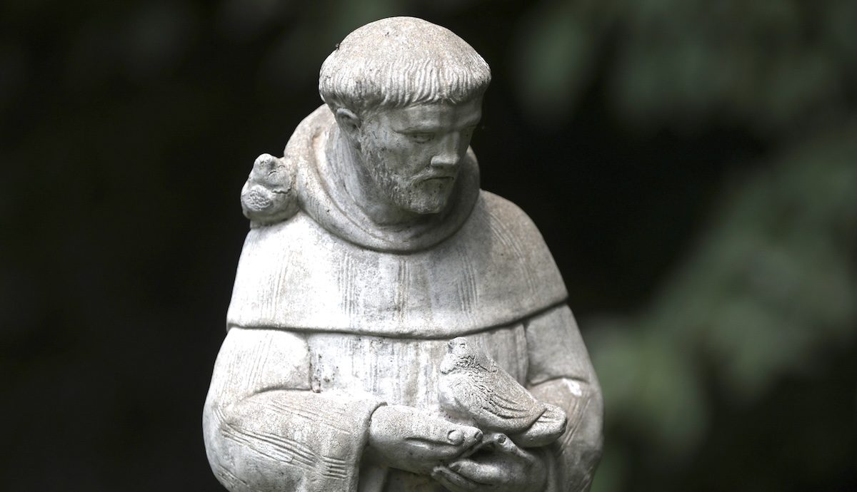 A statue of St. Francis of Assisi is pictured outside an animal hospital in Prince Fredrick, Md., July 22, 2021. His feast day is celebrated Oct. 4. (OSV News photo/Bob Roller)