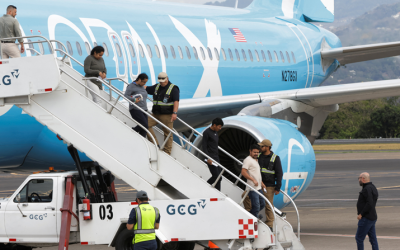 Costa Rican authorities receive a flight carrying 25 people deported from the U.S. at the Juan Santamaria International Airport, near Alajuela, Costa Rica, April 11, 2026. The passengers, all nationals of third countries, arrived under an agreement with the U.S. that Costa Rica will accept such deportees. (OSV News/Mayela Lopez, Reuters)