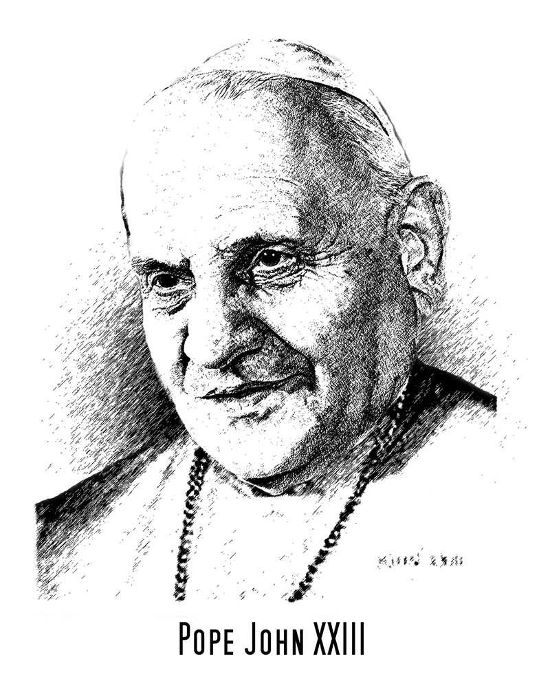 Good Pope John — Pope John XXIII — as drawn by Jesuit Father Henry C. Ponce, who was at one time a student of this article’s author, Maryknoll Father James H. Kroeger
