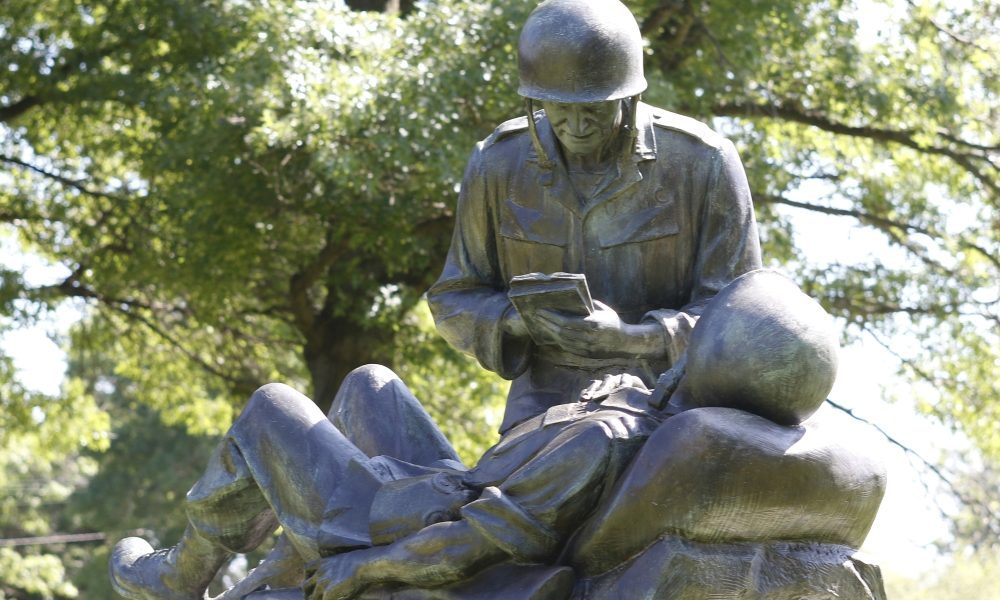 A memorial to Maryknoll Father Vincent R. Capodanno, a Navy chaplain who was killed in 1967 while serving with the Marines in Vietnam, is seen July 15, 2019, at Fort Wadsworth in the Staten Island borough of New York. Father Capodanno, a native of Staten Island, was posthumously awarded the Congressional Medal of Honor in 1969. His cause for sainthood is being promoted by the U.S. Archdiocese for the Military Services. (CNS/Gregory A. Shemitz)