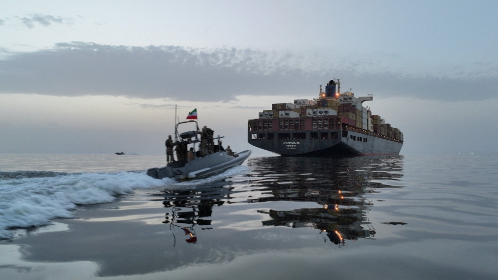 The Epaminondas cargo ship is seized by the Islamic Revolutionary Guard Corps in the Strait of Hormuz in this image obtained by Reuters April 24, 2026. As the U.S. and Iran face off over the Strait of Hormuz, Catholic maritime ministry leaders are calling for prayer and support for the thousands of souls trapped at sea amid the war. (OSV News/Meysam Mirzadeh/Tasnim/West Asia News Agency via Reuters)
