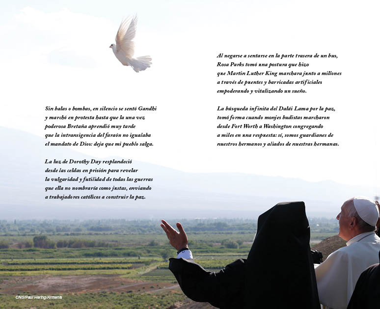 A dove is released by a nun standing next to the Pope.