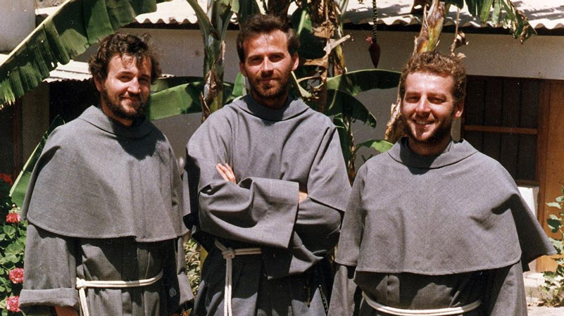Conventual Franciscan Fathers Jaroslaw Wysoczanski, Michal Tomaszek and Zbigniew Strzalkowski are pictured in Peru in an undated photo that served as the official photograph for the 2015 beatification of Fathers Tomaszek and Strzalkowski. They were killed by Shining Path guerrillas in 1991 after choosing to remain with the people they served. All three Polish missionaries were part of the Franciscan mission in Peru. (OSV News/courtesy Father Jaroslaw Wysoczanski)