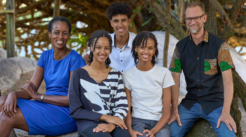 A recent photo shows the Veryser family, who joined Maryknoll Lay Missioners in 2018: (left to right) Loyce, twins Abigail and Justin, now 17, Claire, now 15, and Stephen. (Paul Jeffrey/Tanzania)
