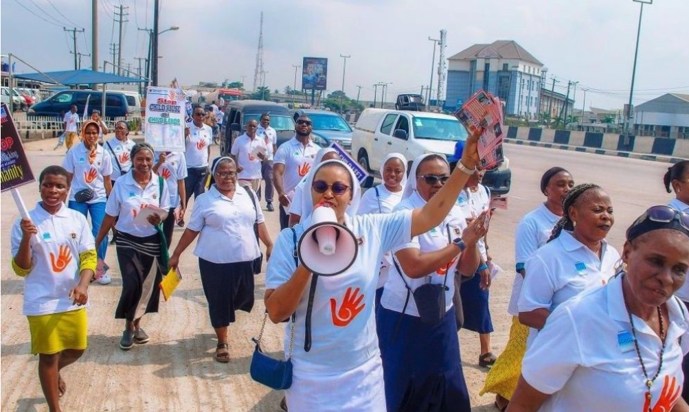 Public demonstrations led by sisters are part of Talitha Kum’s education and public awareness efforts. The sister-led anti-trafficking network operates in 113 countries. (Courtesy of Talitha Kum/NCR)