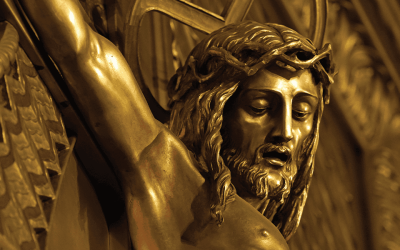 La crucifixión de Cristo es representada en esta escultura en el seminario Immaculate Conception en Huntington, Nueva York. (OSV News/Gregory A. Shemitz)