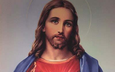 Una pintura del Sagrado Corazón de Jesús durante la Misa del Domingo de Ramos en la Iglesia del Sagrado Corazón en Prescott, Arizona, el 13 de abril de 2025. (OSV News/Bob Roller)